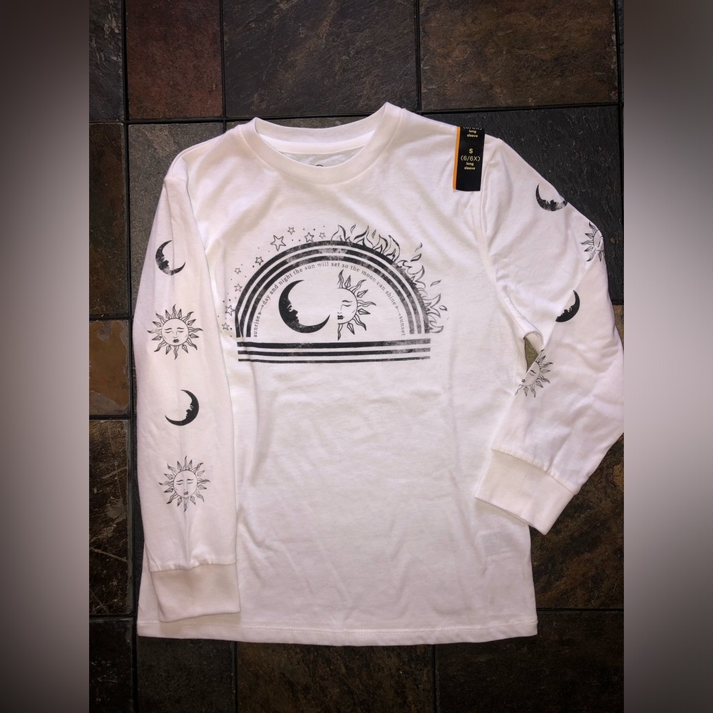 Sun Moon Celestial Girls 6/6x White Long Sleeved Tee Shirt NEW
